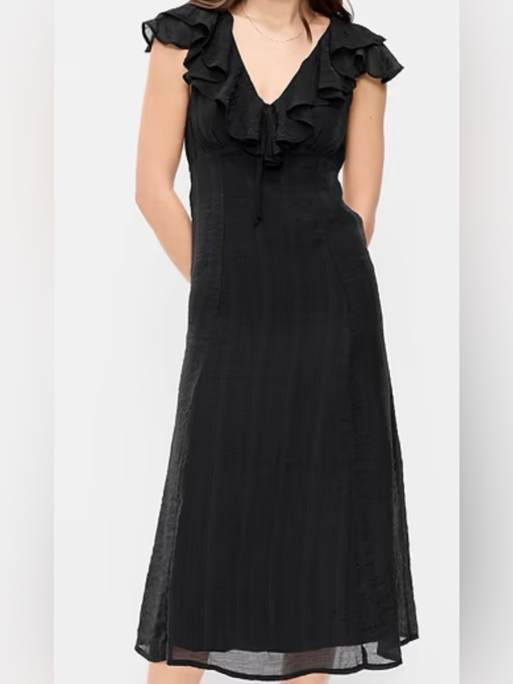 NWT Old Navy Black Ruffle Sleeve Midi Dress